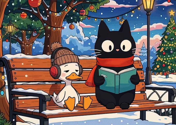 Cute Animals Enjoying a Winter Scene