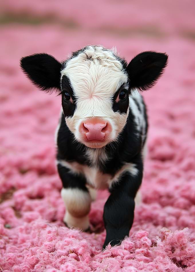 Adorable Baby Cow on Pink Background