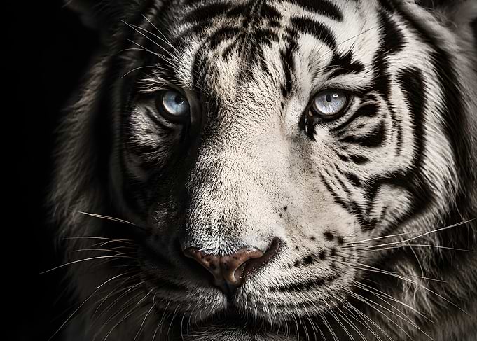 Close-up of a White Tiger's Face
