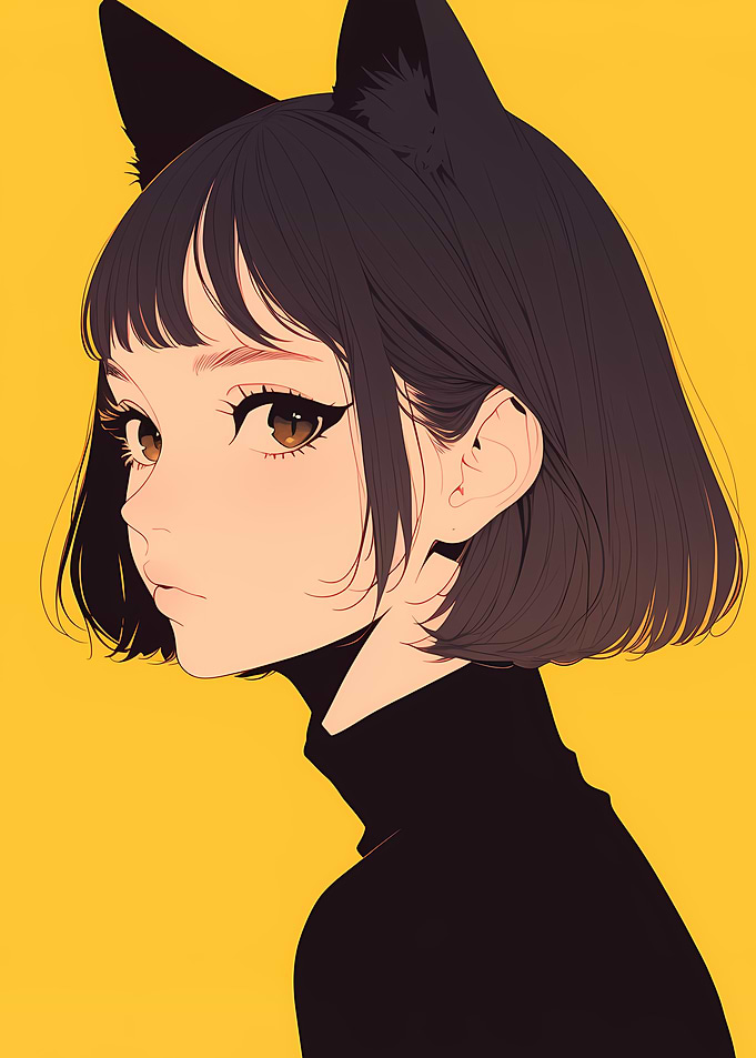 Minimalist Anime Neko Cart Girl Portrait
