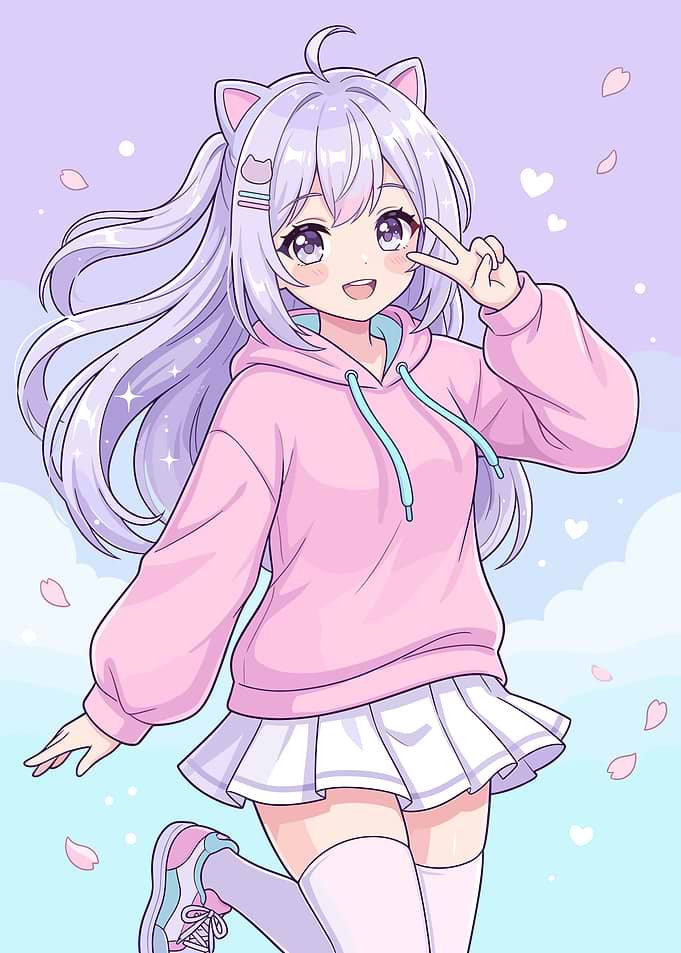 Cute Anime Girl with Cat Ears