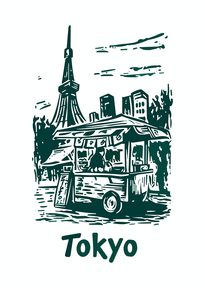 Tokyo Street Linocut Poster Minimalist Japanese Cityscape Wall Art Print