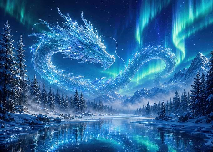Ice Dragon Aurora Winter Landscape