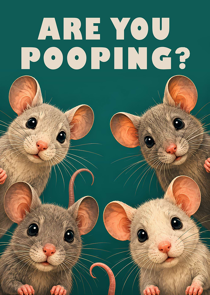 Four Cute Mice Asking 'Are You Pooping?'