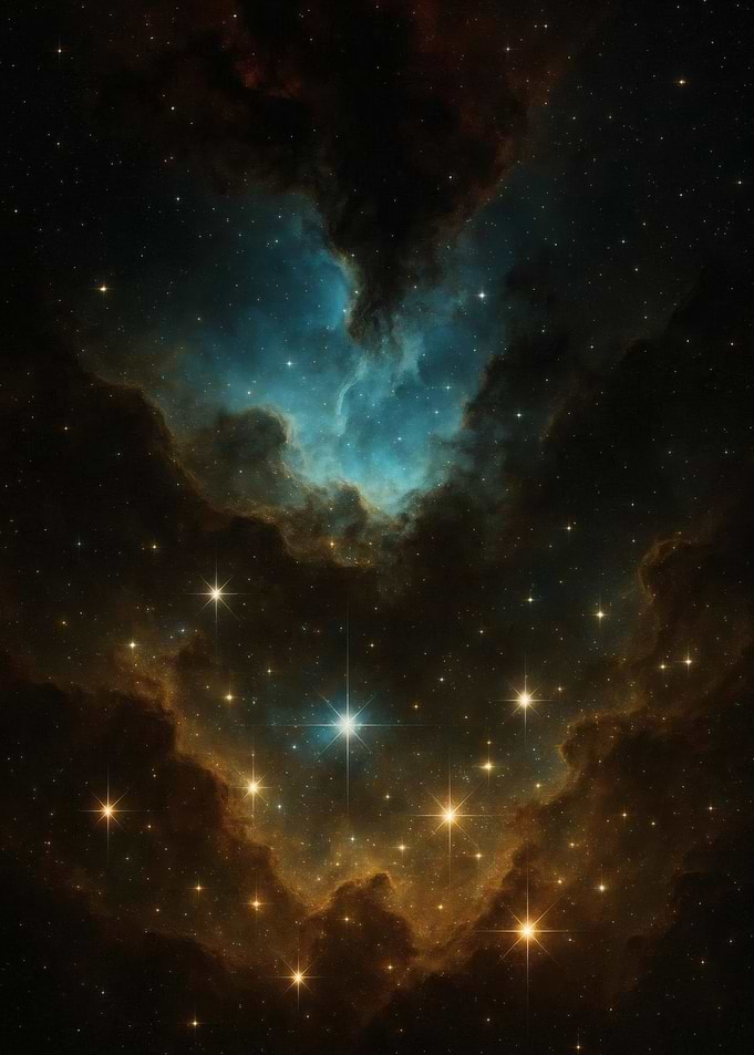 Cosmic Abyss Nebula - Teal and Gold Deep Space Wall Art