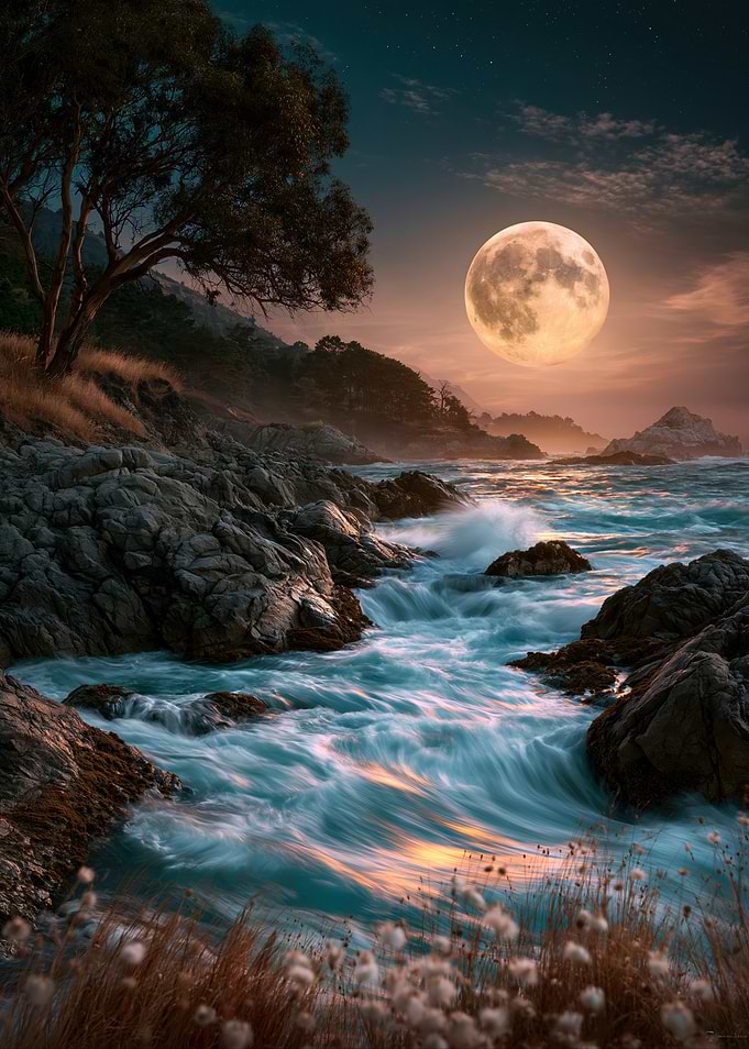 Moonlit Coastal Waves