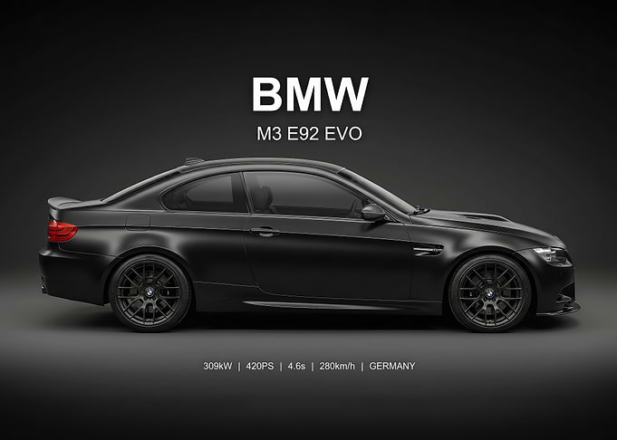 sleek Matte Black bmw m3 e92 EVO car poster