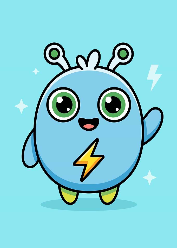 Cute Blue Monster with Lightning Bolt
