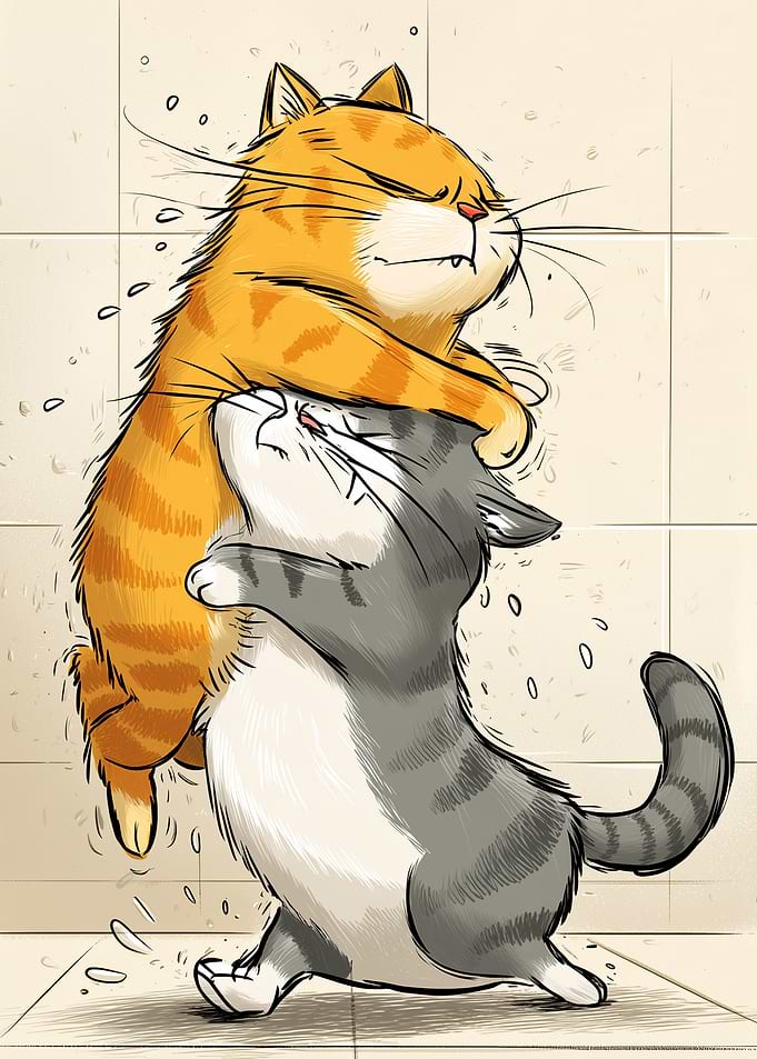 Two cats fighting playfully