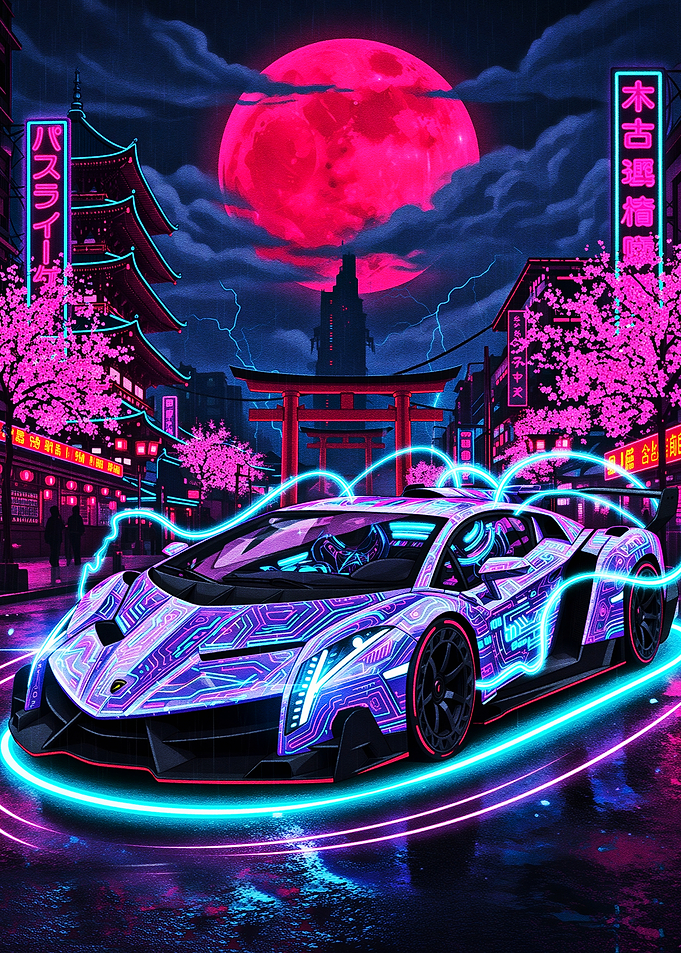 Cyberpunk Lamborghini in Neon Tokyo