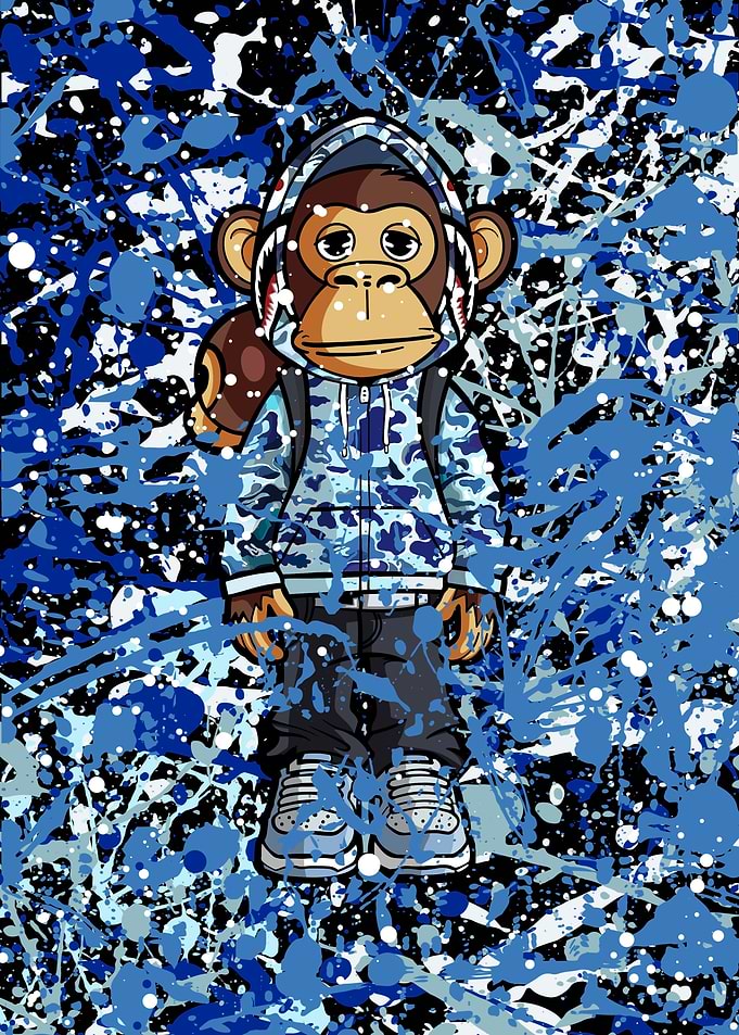 Cartoon Monkey in Camouflage Hoodie