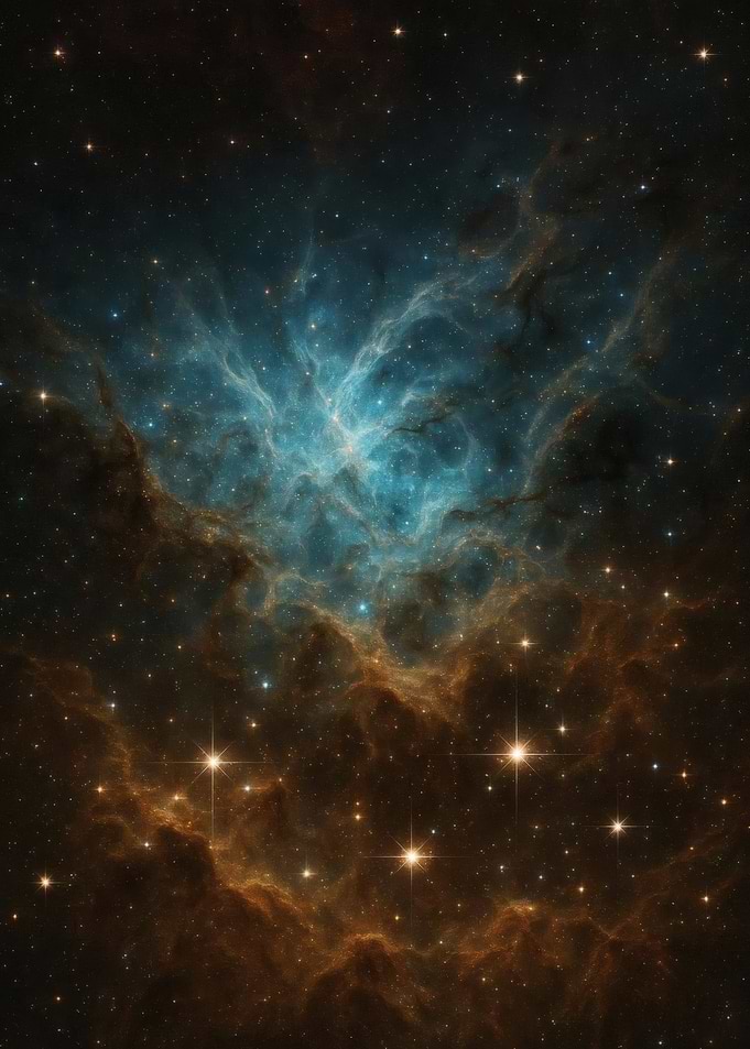 Cosmic Core Nebula - Cyan and Bronze Deep Space Wall Art