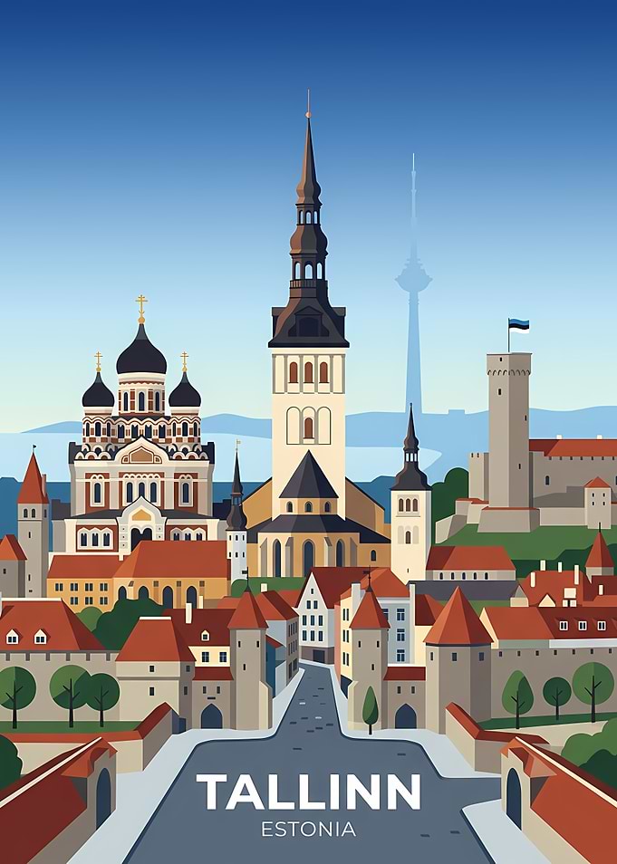 Tallinn Estonia Cityscape Illustration