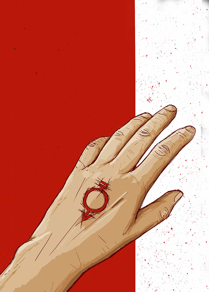 Red Rising Hand with Mars Symbol Scar
