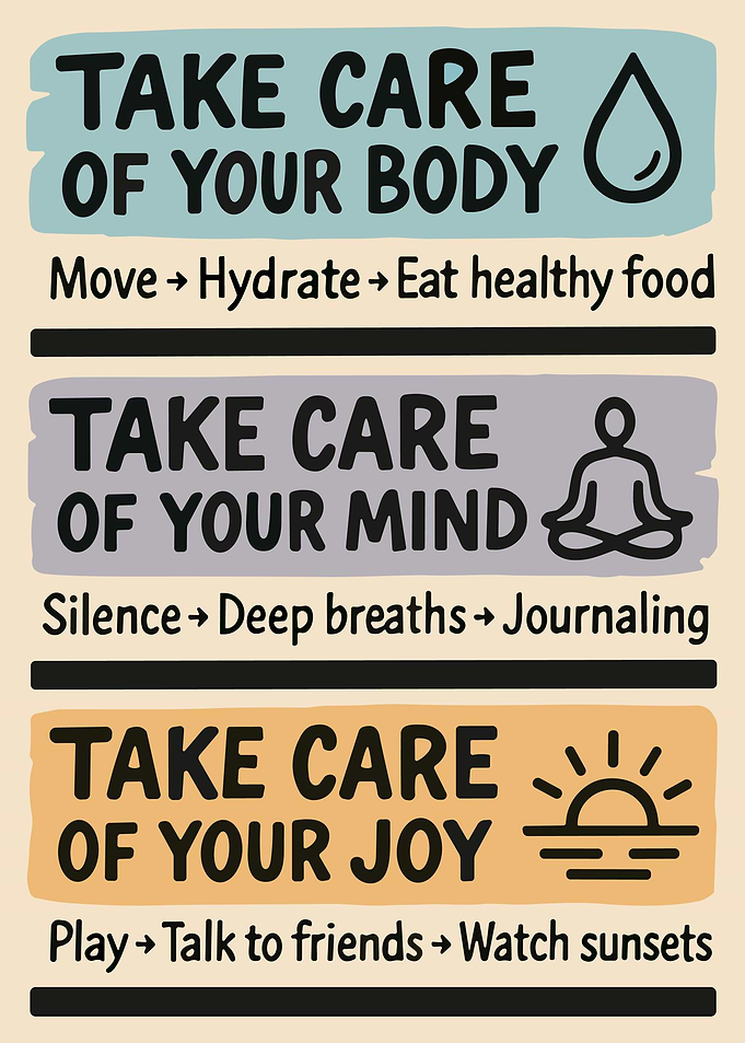 Self Care Motivation Poster Mind Body Wellness Minimalist Educational Wall Art