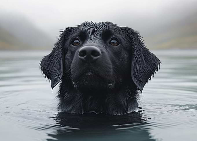 Black Dog in Water