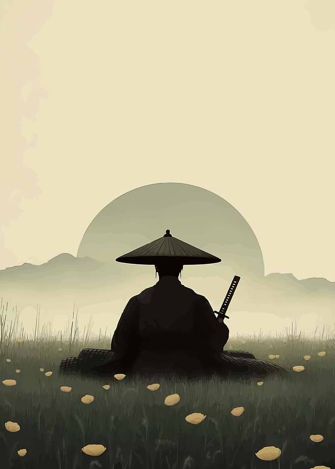 Samurai Meditating in a Field