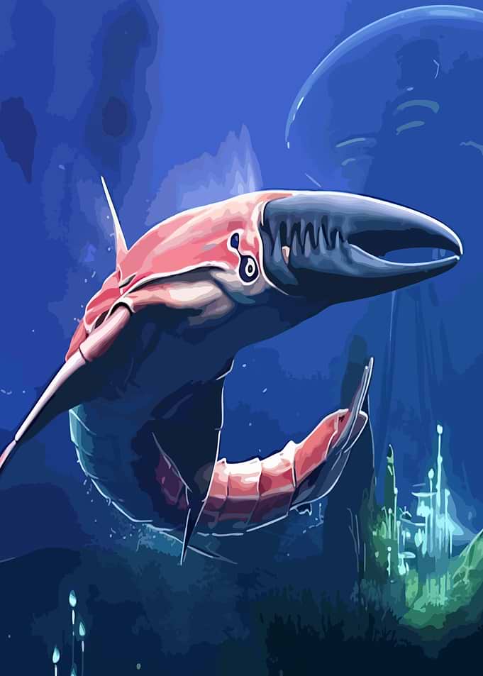 Alien Sea Creature with Glowing City