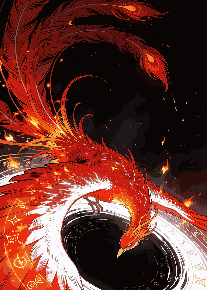 Fiery Phoenix with Mystical Symbols