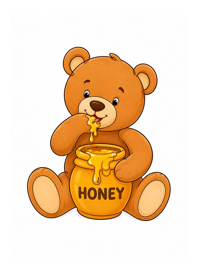 Cute Teddy Bear Eating Honey