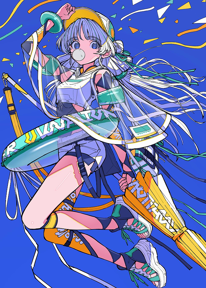 Anime Girl with Umbrella and Bubble Gum
