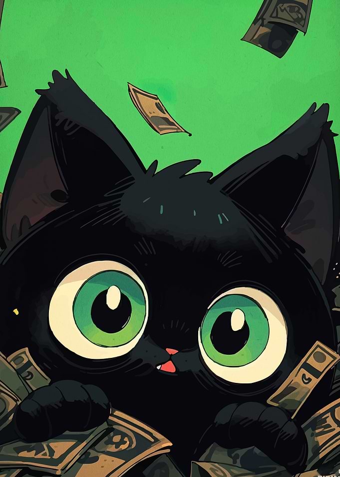 Black Cat with Money