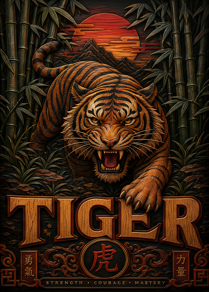 Fierce Tiger in Bamboo Forest
