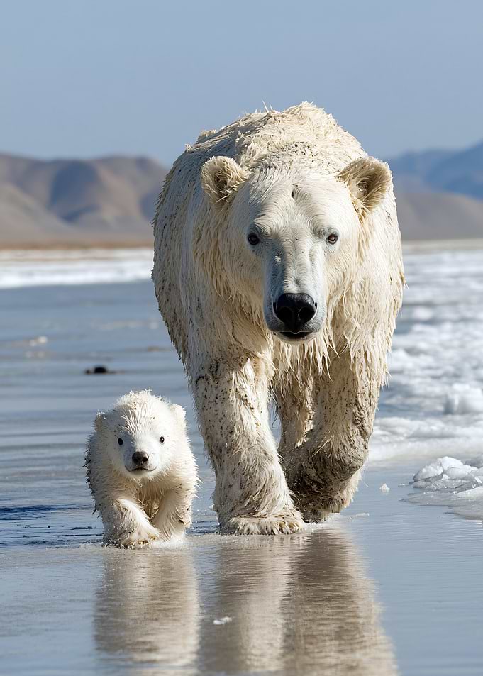 Polar Bear Mother and Cub Walking