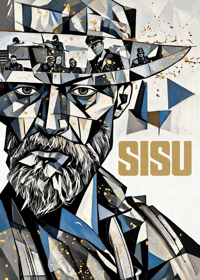 Cubist Portrait with Military Figures and Text