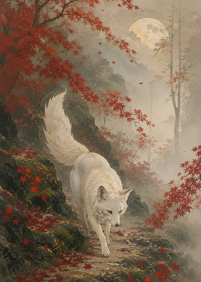 White Wolf in Autumn Forest