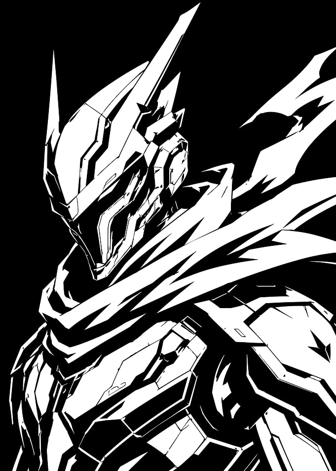 Warframe Futuristic Warrior in Black and White
