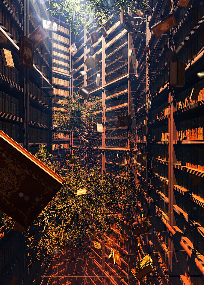 Enchanted Library with Floating Books