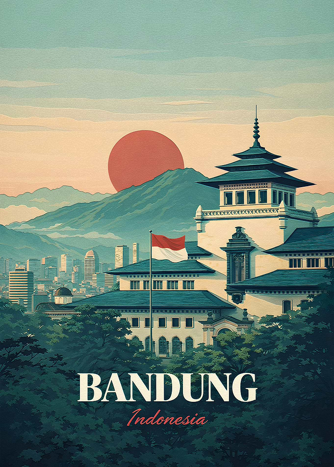Bandung Indonesia Vintage Poster
