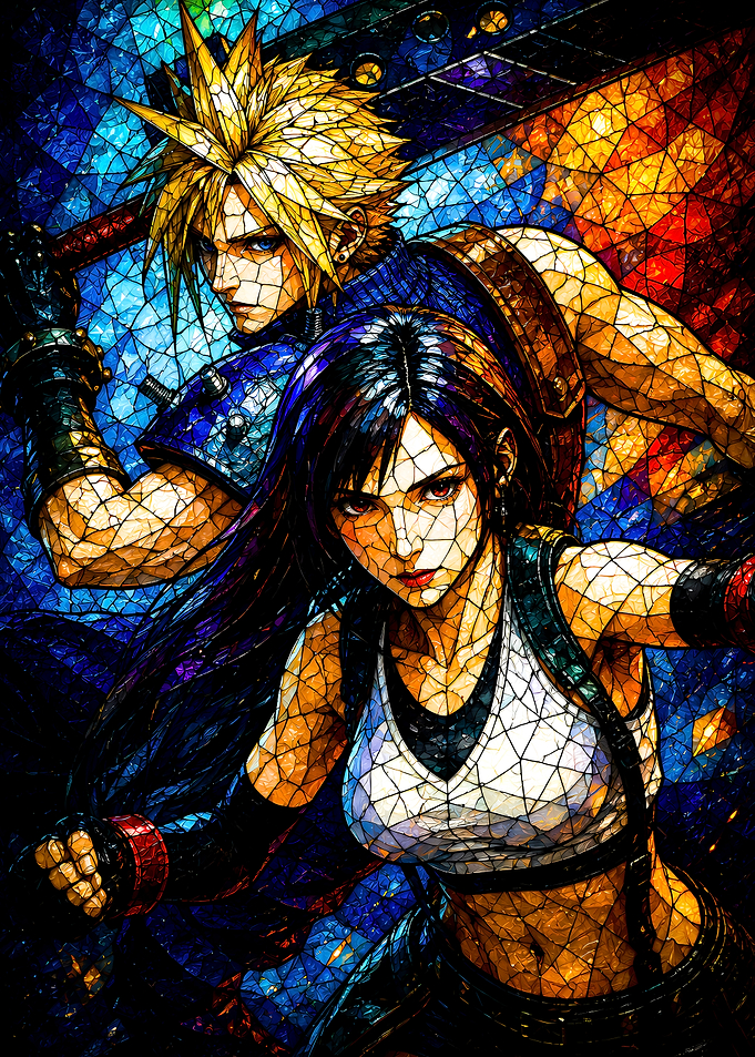 Cloud and Tifa Stained Glass Art