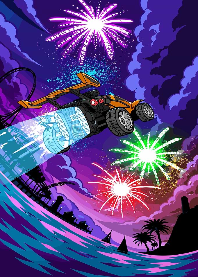 Rocket League Car with Fireworks