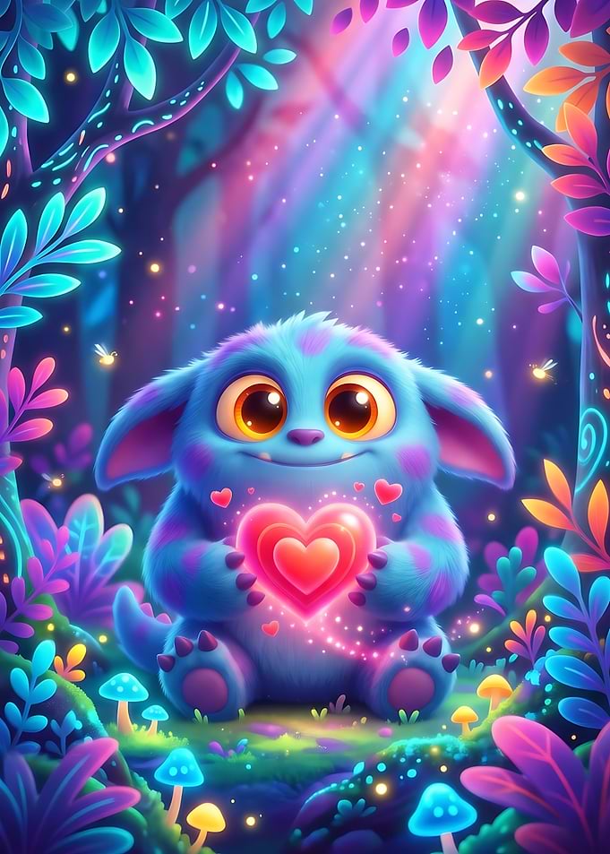 Cute Blue Monster Holding a Heart