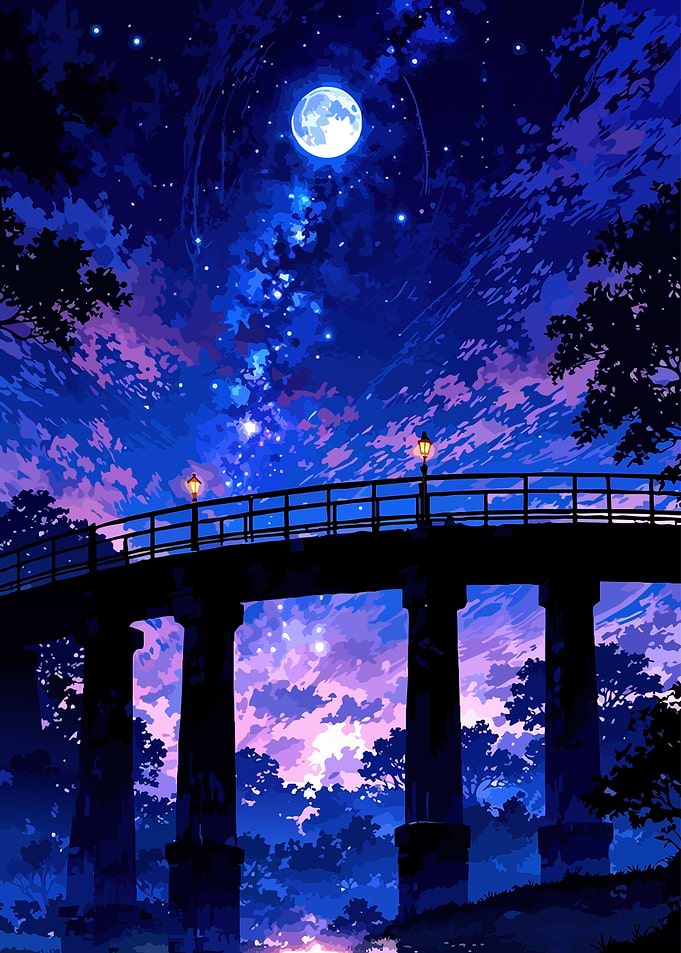 Enchanting Night Bridge Under a Starry Sky