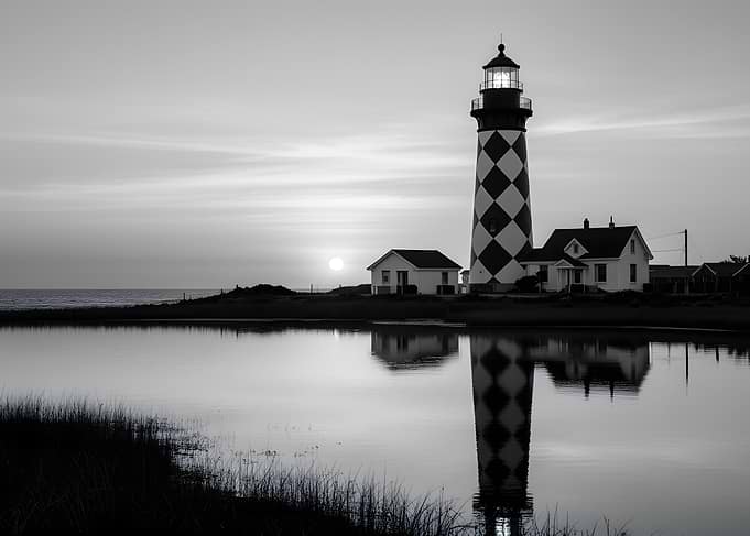 Lighthouse Reflection at Sunset