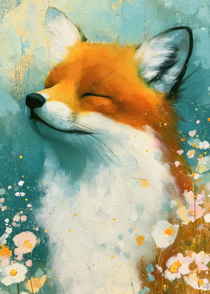Joyful Fox in a Field of Flowers