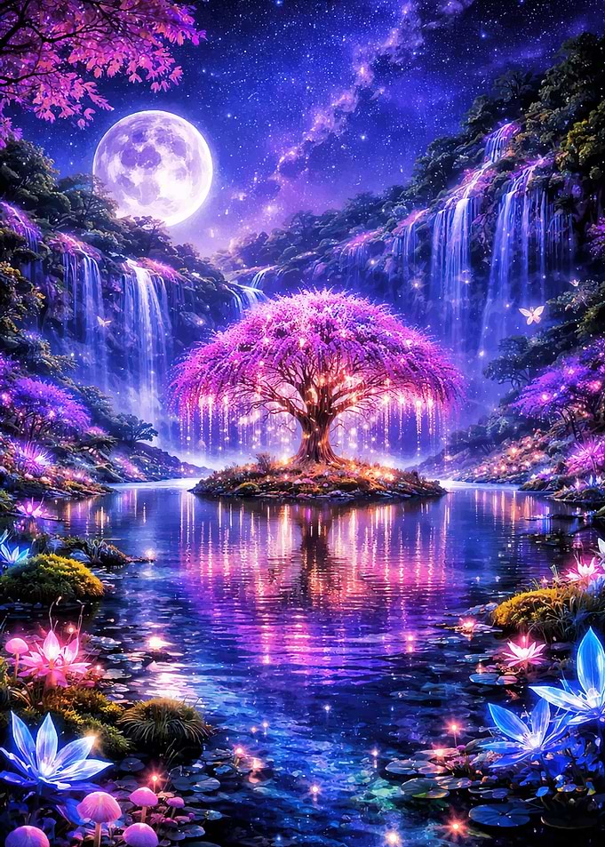 Enchanted Fantasy Waterfall Landscape