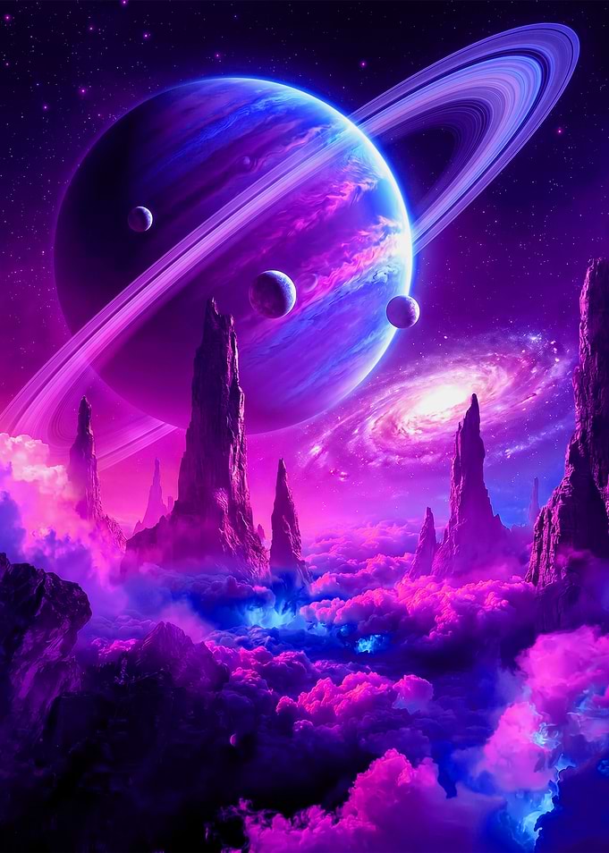 Alien Planet Landscape with Rings