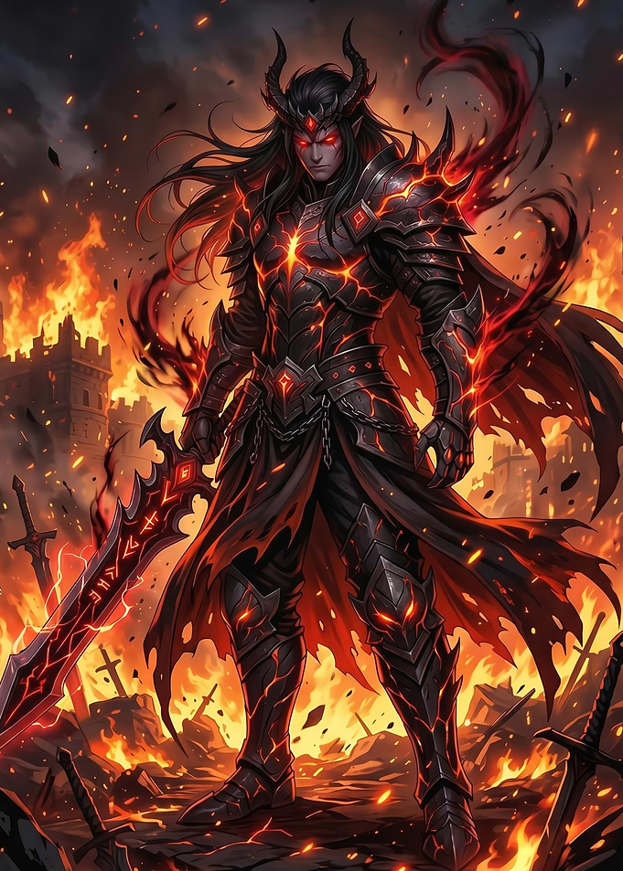 Demonic Warrior in Fiery Battlefield
