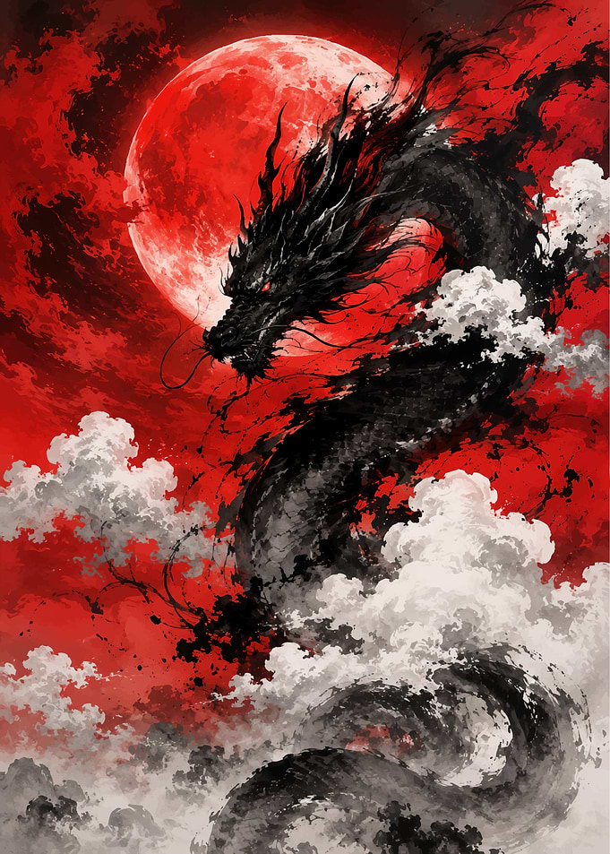 Black Dragon Under a Blood Moon