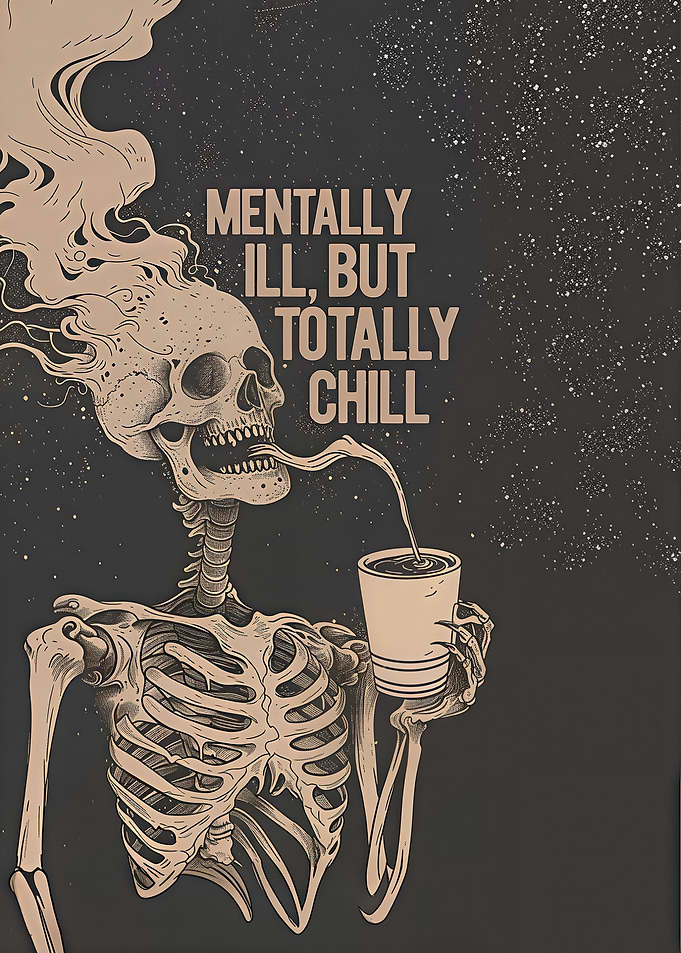 Skeleton Drinking Coffee