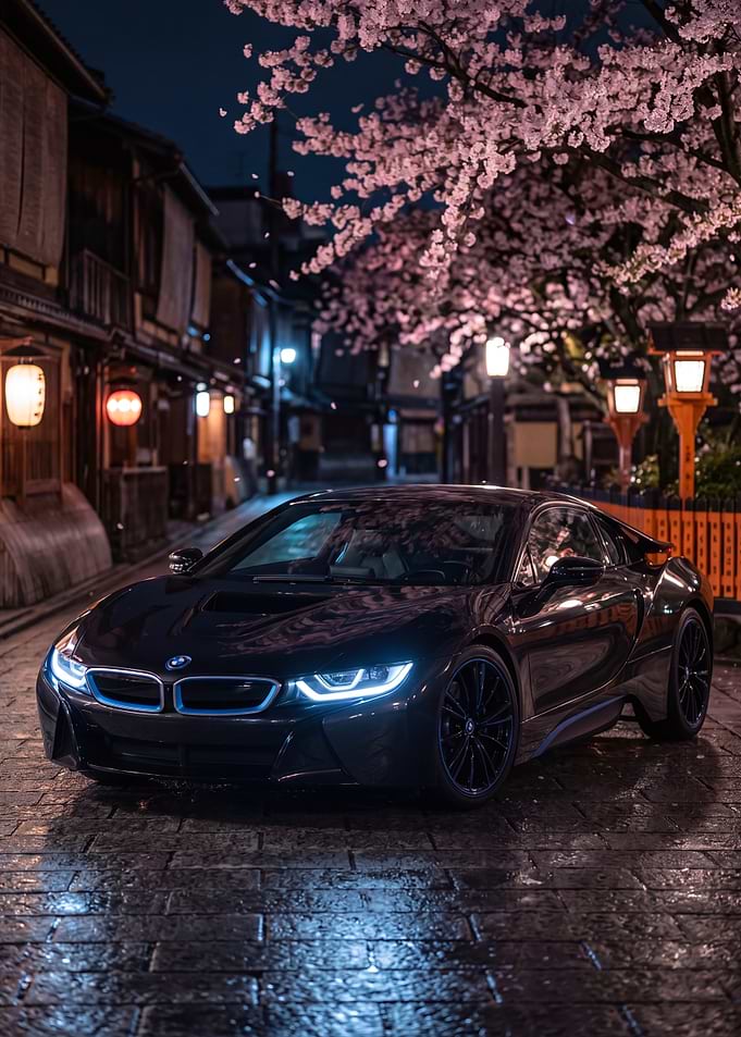 BMW i8 in Cherry Blossom Alley
