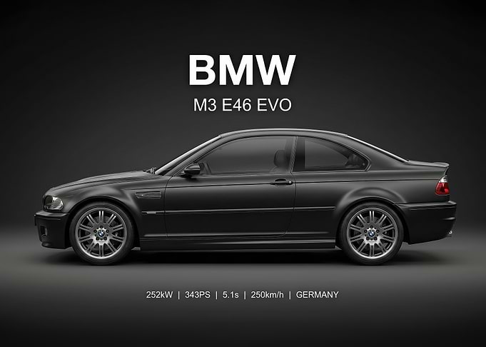 sleek black bmw e46 EVO Side Profile poster