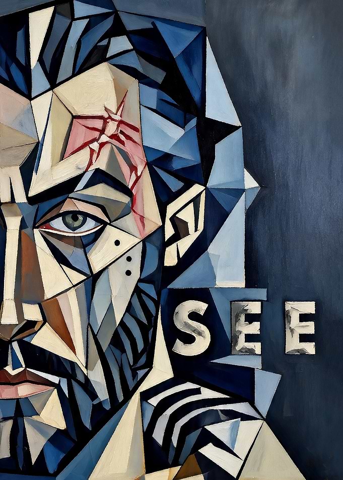 Cubist Portrait with SEE Text