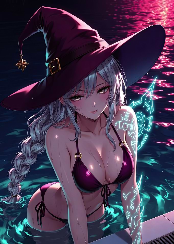 Anime Witch in Bikini in Pool