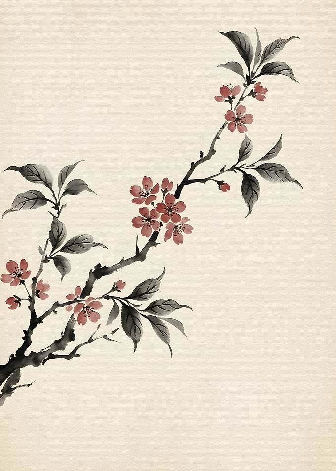 Japanese Cherry Blossom Branch Painting