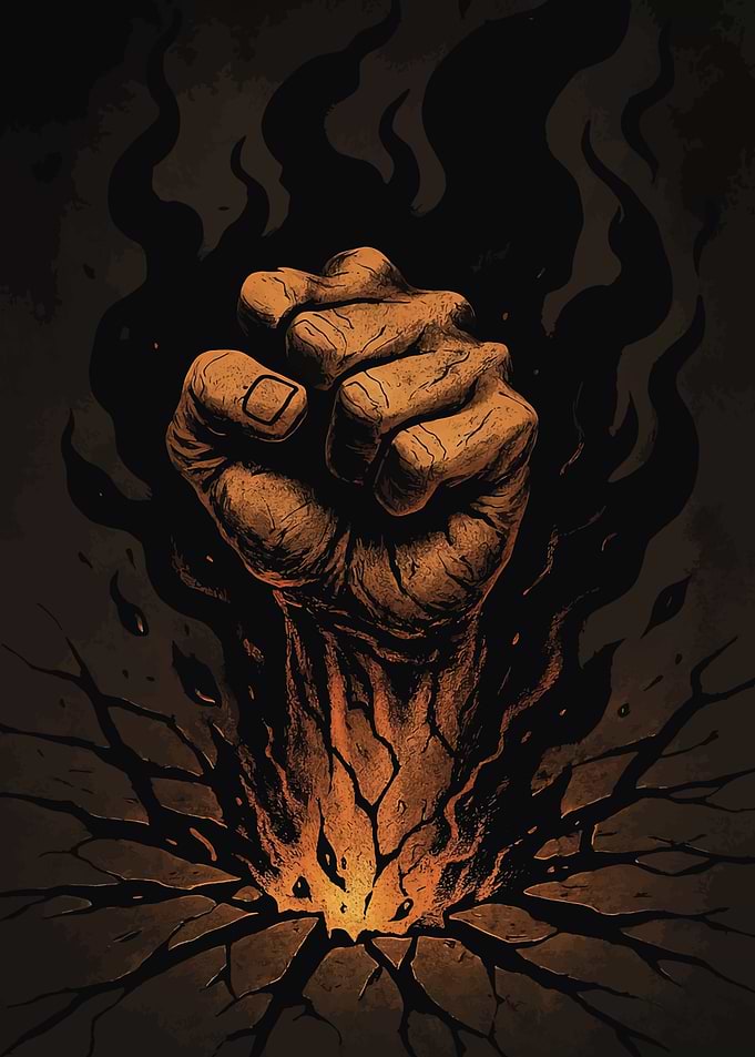 Fist Breaking Through Cracked Ground